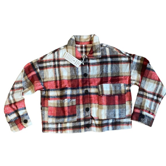 Women’s Cropped Plaid Flannel Shirt NWT Large - Picture 1 of 5